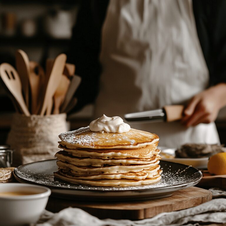 A cozy modern kitchen scene featuring an assortment of pancake ingredients and cooking tools arranged on a countertop, with bowls, utensils, and subtle hints of different pancake recipes. The lighting is warm and natural, creating an inviting atmosphere that complements a food blog about popular pancake recipes, without focusing on any single dish.