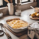 An inviting image of a modern kitchen with a warm and cozy vibe, featuring various cooking utensils, bowls, and ingredients scattered across a countertop. Soft, natural lighting enhances the scene, creating a friendly atmosphere that subtly reflects a food blog theme. The background showcases hints of a classic Canadian dessert, with a focus on the kitchen's homely yet professional details, instead of a single dish.