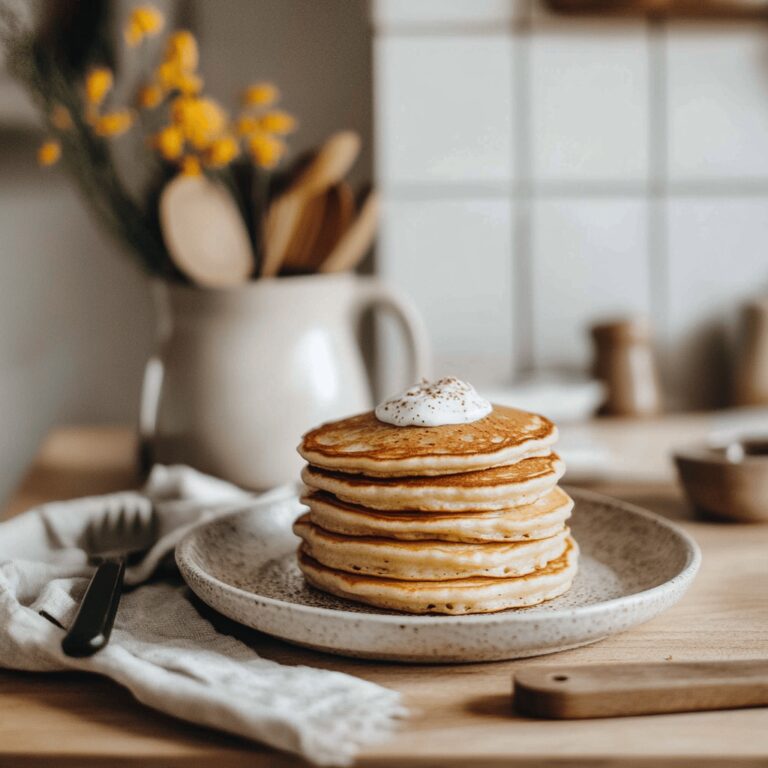A cozy, modern kitchen scene featuring various cooking tools and ingredients for making fluffy pancakes, with warm, natural lighting. The countertops display mixing bowls, measuring cups, and scattered flour, while utensils hang in the background. The overall atmosphere invites the viewer into a homely yet professional cooking space, emphasizing the theme of traditional cooking wisdom.