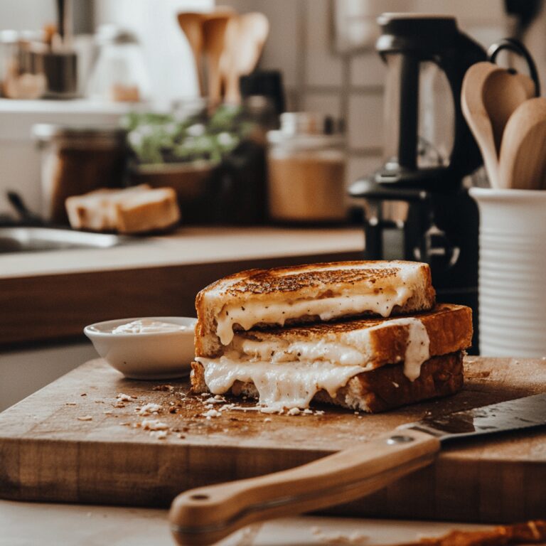 A warm and cozy modern kitchen scene filled with cooking tools, ingredients, and various utensils, depicting a friendly atmosphere. The countertop is adorned with an array of colorful ingredients like bread, cheese, and fresh vegetables, while pots and pans are neatly arranged. Soft, natural lighting creates an inviting ambiance, reflecting the theme of homemade cooking for a crowd, without focusing on a single dish.